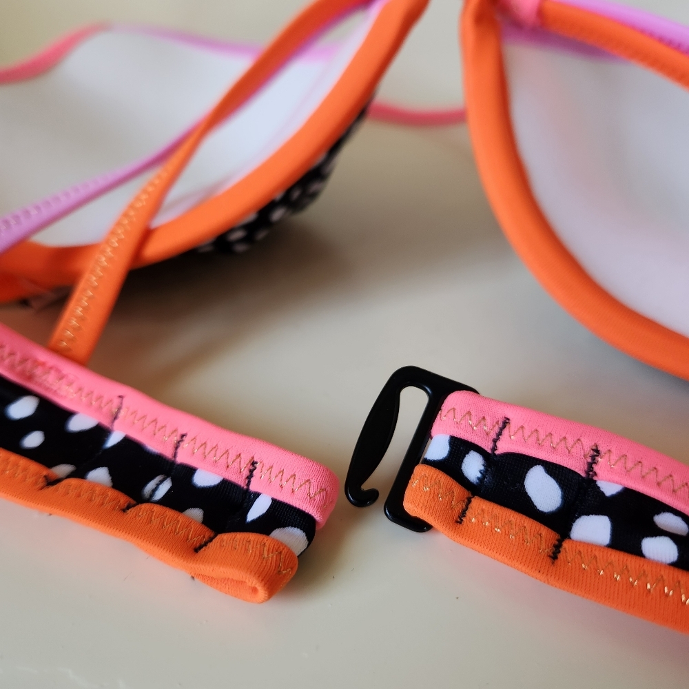NWT Victoria's Secret Black & Neon Multicolored Molded Push Up Bikini Swim Top - Picture 5 of 6
